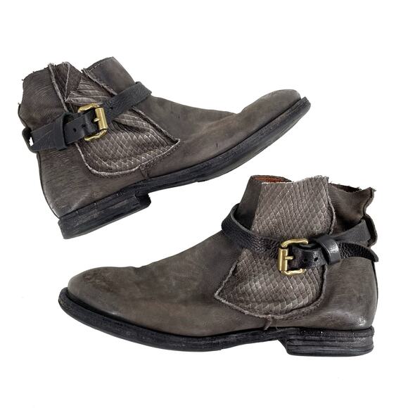 A.S.98 Imperial Leather Ankle Boots Low Slouchy Booties Gray Distressed Size 38 - Picture 1 of 16